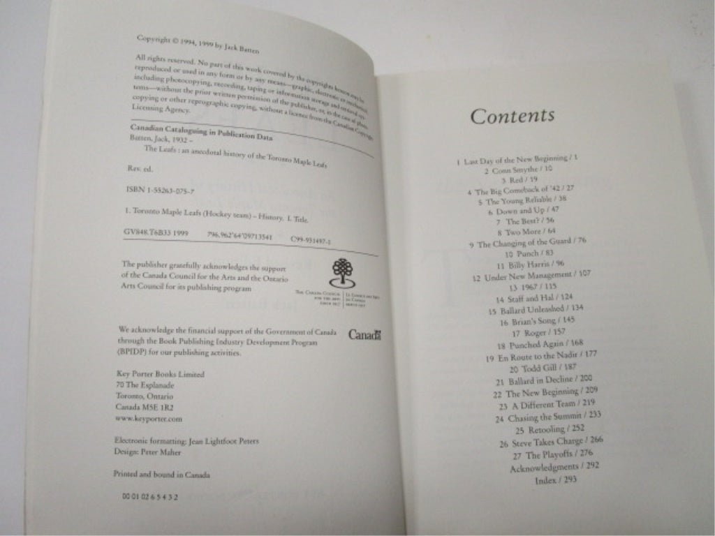 The Toronto Maple Leafs History 1999 Book by Jack Batten - Unique Collectibles