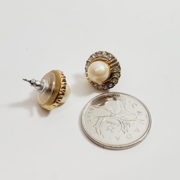 Vintage Crystal and Faux Pearl Pierced Earrings - Unique Collectibles