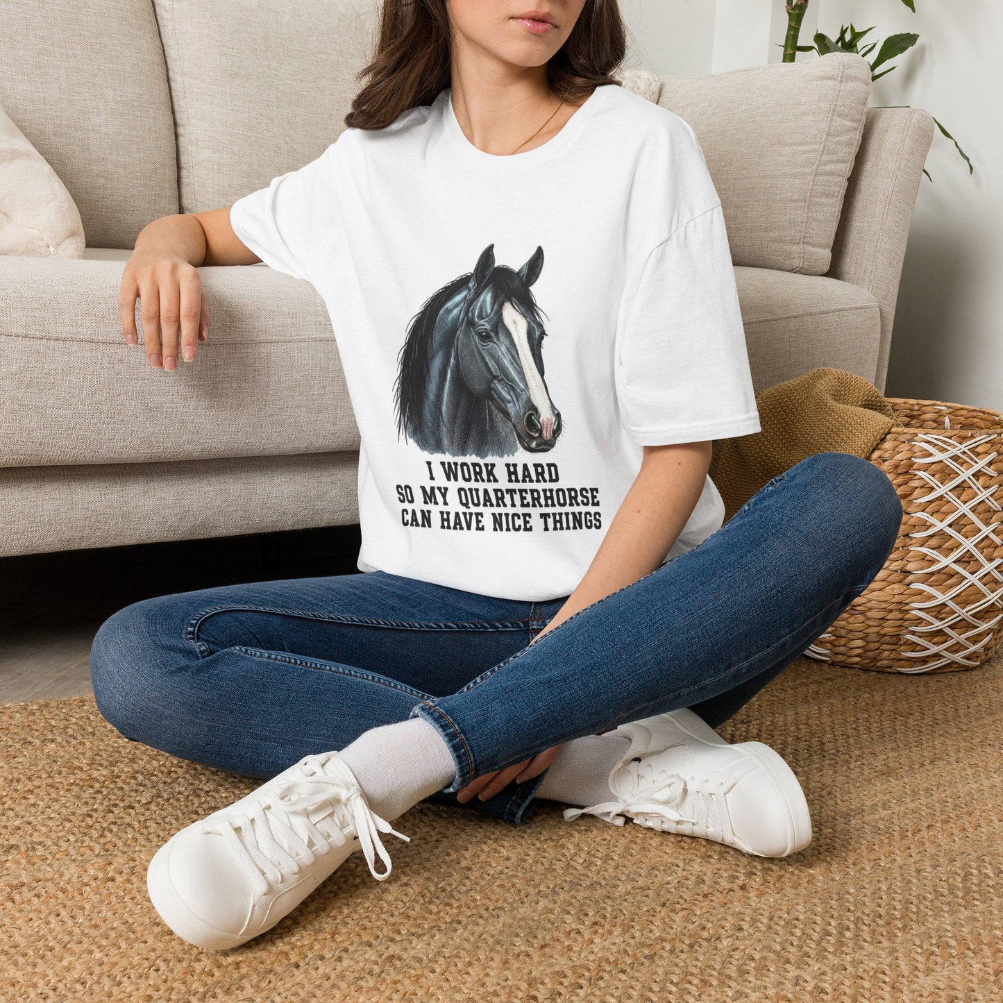 Quarter Horse Portrait T-Shirt | I Work Hard My Quarterhorse Can Have Nice [...]