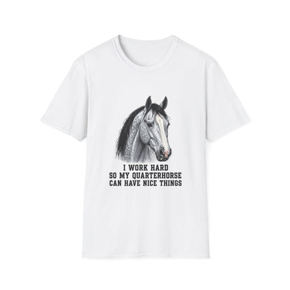 Gray Quarter Horse Portrait T-Shirt | I Work Hard To My Quarterhorse Can [...]