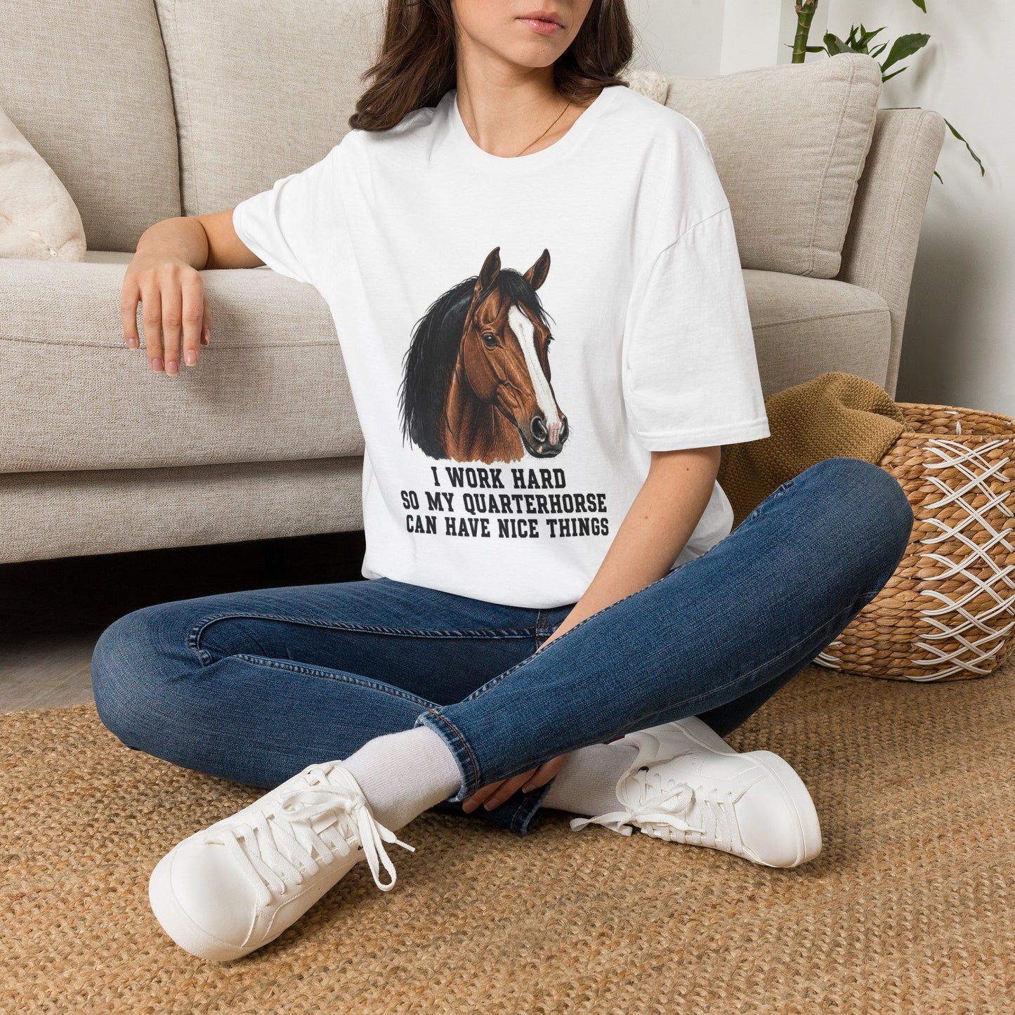 Quarter Horse Portrait T-Shirt | I Work Hard on My Quarterhorse Can Have [...]