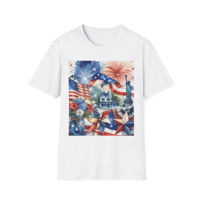 American Flag Fireworks T-Shirt | Statue of Liberty July 4th
