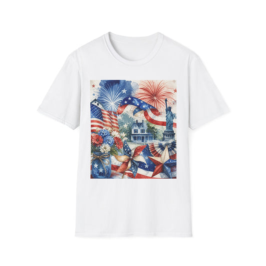 American Flag Fireworks T-Shirt | Statue of Liberty July 4th