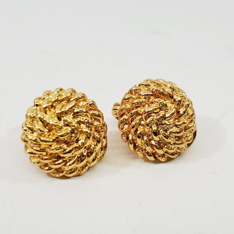 Vintage Monet Spiral Flower Floral Gold Colored Clip on Earrings - Unique Collectibles