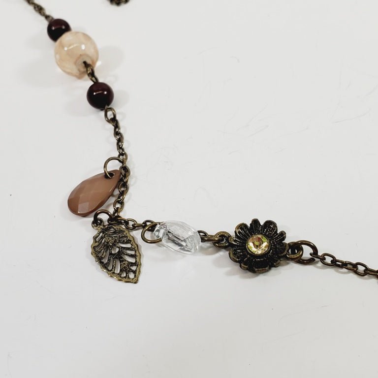 Vintage Sweater Beaded & Leaf Shaped Necklace 42" - Unique Collectibles