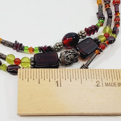 Glass Bead Triple Strand Necklace 16" - Unique Collectibles