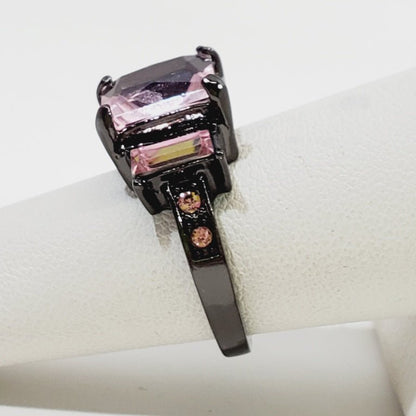 Pink Crystal Black Metal Ring Size 6.5 - Unique Collectibles