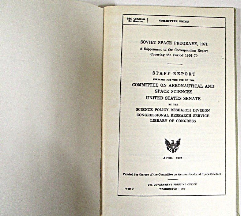 1971 Soviet Space Programs Report Covering 1966 - 70 - Unique Collectibles