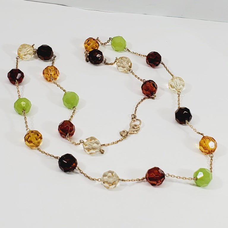 Vintage Crystal Multi Coloured Beaded & Chain Necklace 36" - Unique Collectibles
