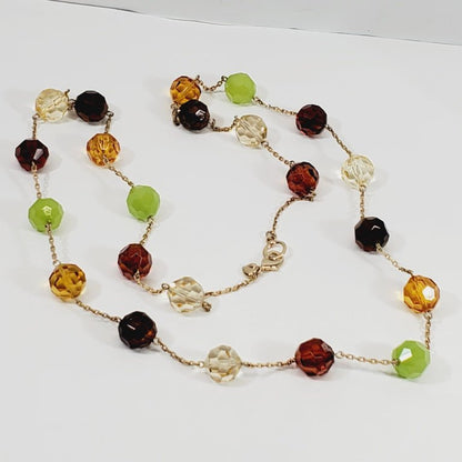 Vintage Crystal Multi Coloured Beaded & Chain Necklace 36" - Unique Collectibles