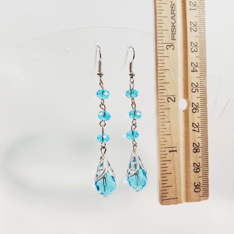 Blue Beaded Long Dangly Earrings - Unique Collectibles