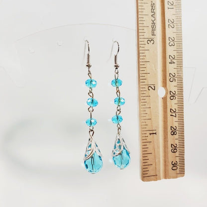 Blue Beaded Long Dangly Earrings - Unique Collectibles