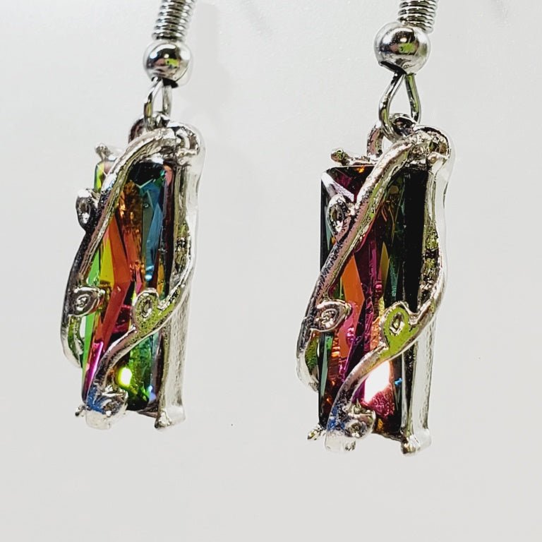 Rainbow Crystal Dangly Earrings - Unique Collectibles