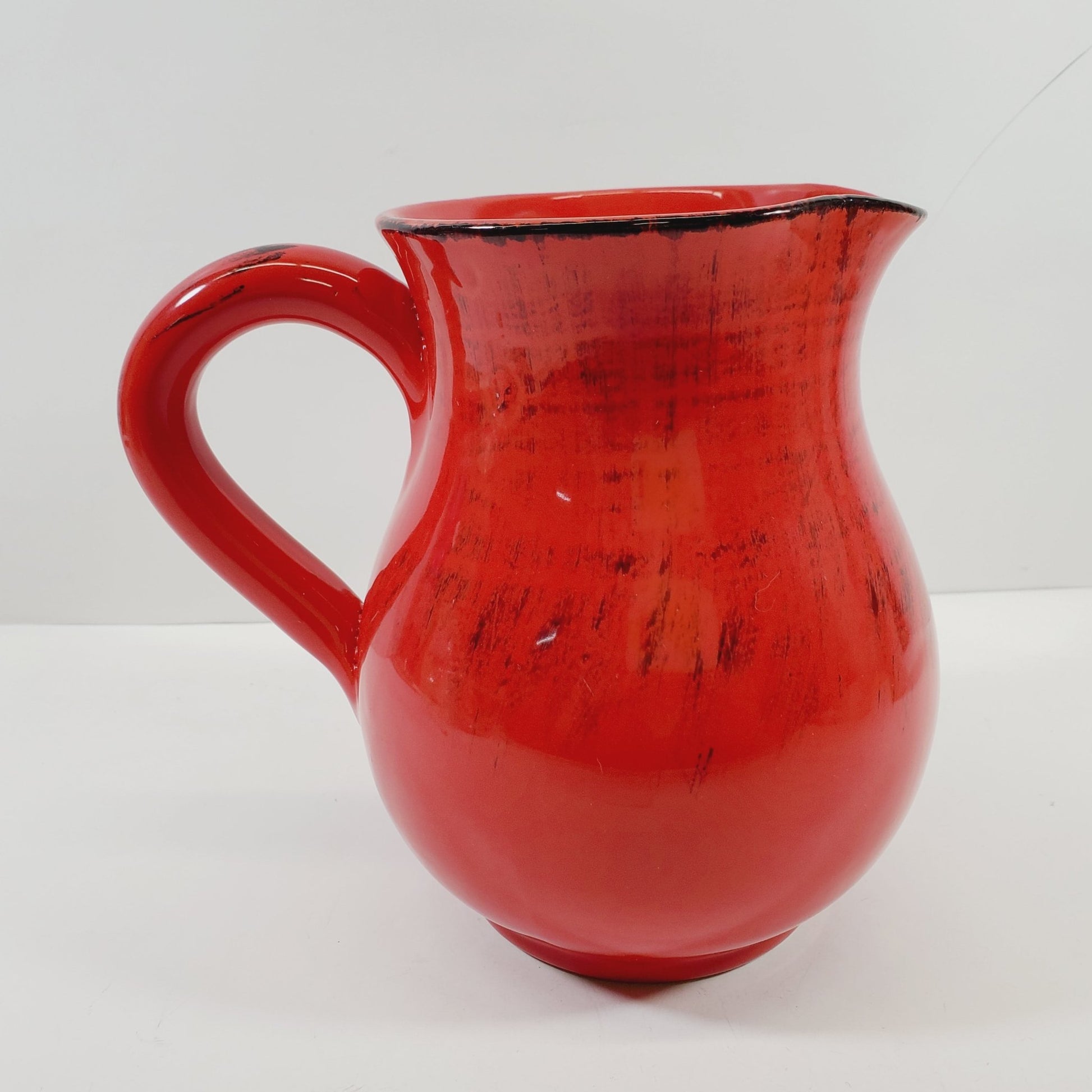 Red Pottery Pitcher with Black Made in Italy Vintage - Unique Collectibles