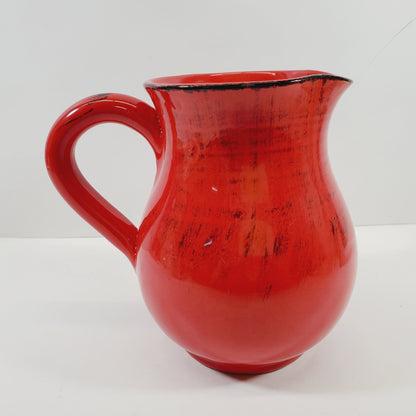 Red Pottery Pitcher with Black Made in Italy Vintage - Unique Collectibles
