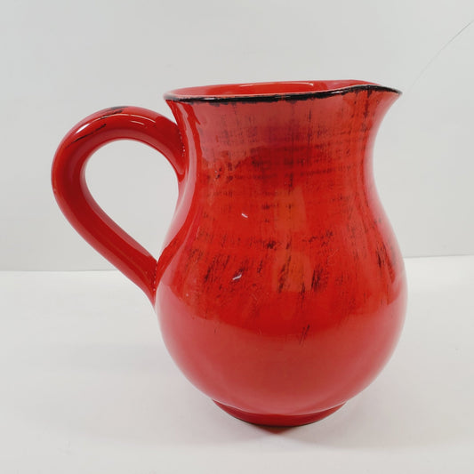 Red Pottery Pitcher with Black Made in Italy Vintage - Unique Collectibles