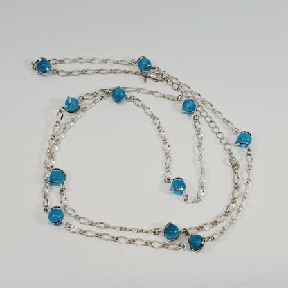 Vintage Blue Beaded Necklace 38" Signed Avon - Unique Collectibles