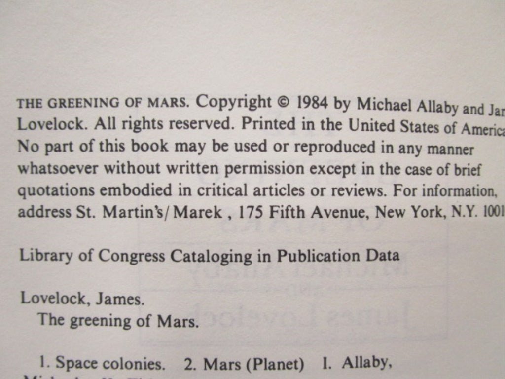 The Greening of Mars written by James Lovelock & Michael Allaby - Unique Collectibles