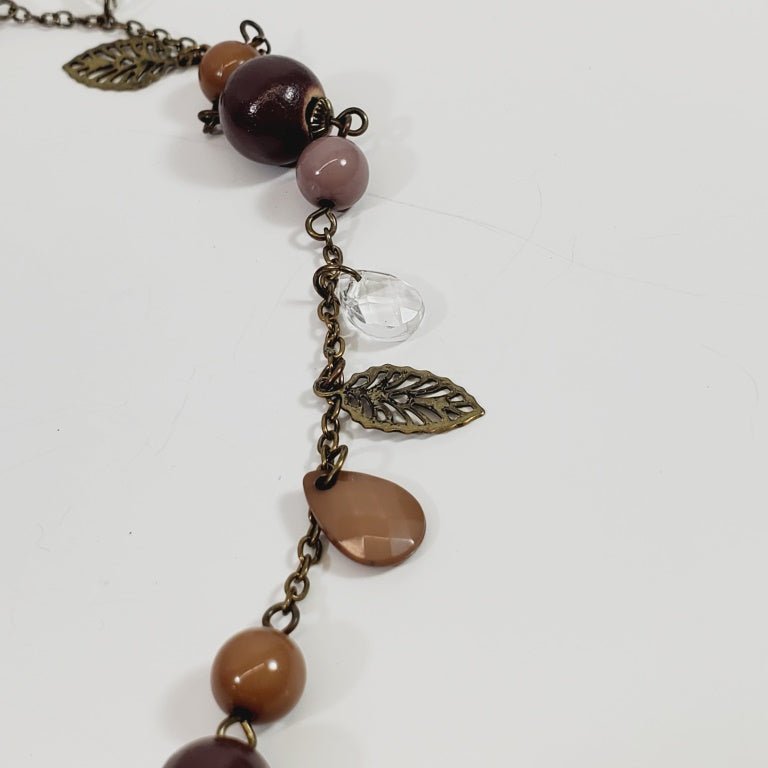Vintage Sweater Beaded & Leaf Shaped Necklace 42" - Unique Collectibles