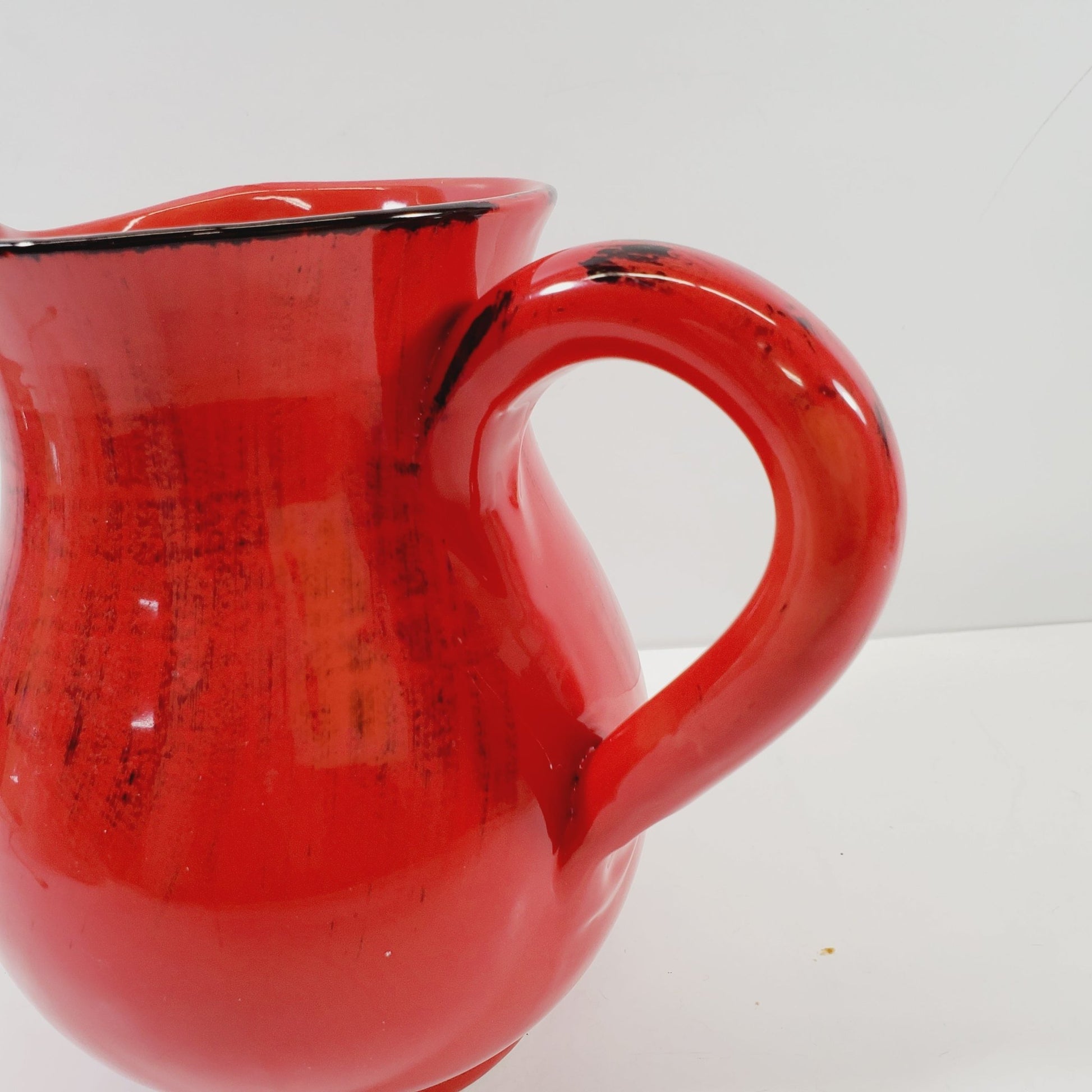 Red Pottery Pitcher with Black Made in Italy Vintage - Unique Collectibles