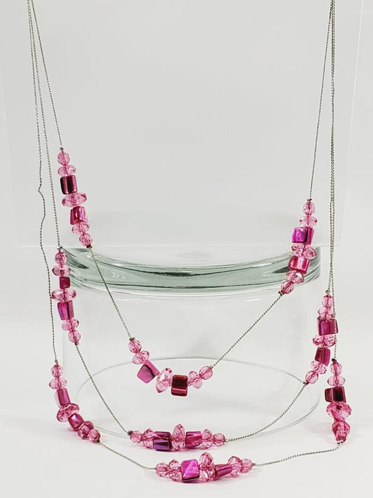 Vintage Triple Strand Pink Necklace 24" - Unique Collectibles