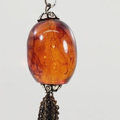 Vintage Art Glass with Long Chain Fringed Pendant - Unique Collectibles