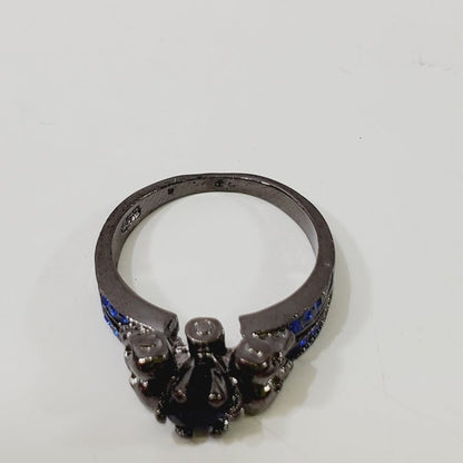 Deep Blue Crystal Ring Size 6.5 Gun Metal Grey - Unique Collectibles