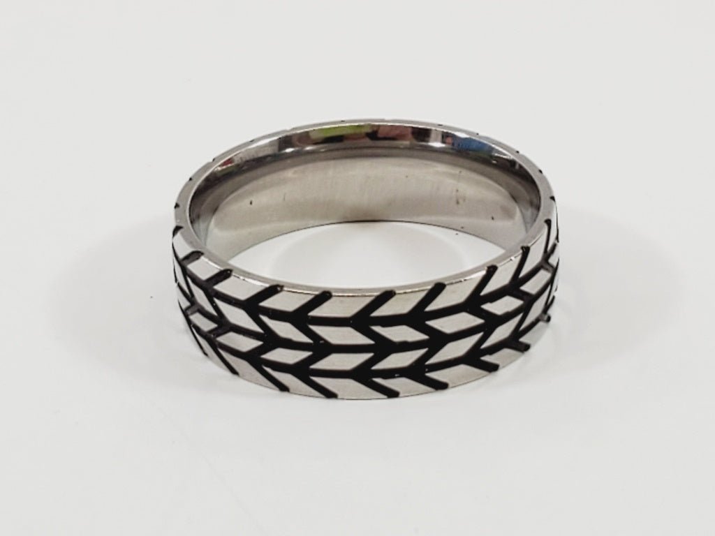 Stainless Steel Tire Tracks Men's Ring Size 12 - Unique Collectibles