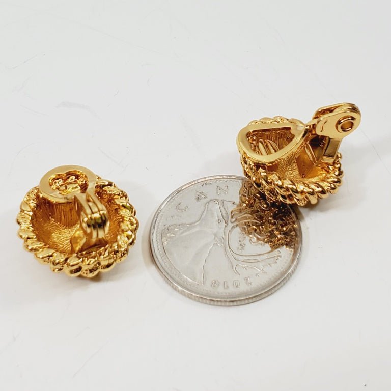 Vintage Monet Spiral Flower Floral Gold Colored Clip on Earrings - Unique Collectibles
