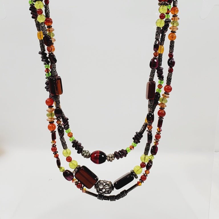 Glass Bead Triple Strand Necklace 16" - Unique Collectibles
