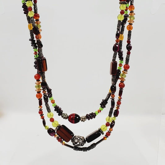 Glass Bead Triple Strand Necklace 16" - Unique Collectibles