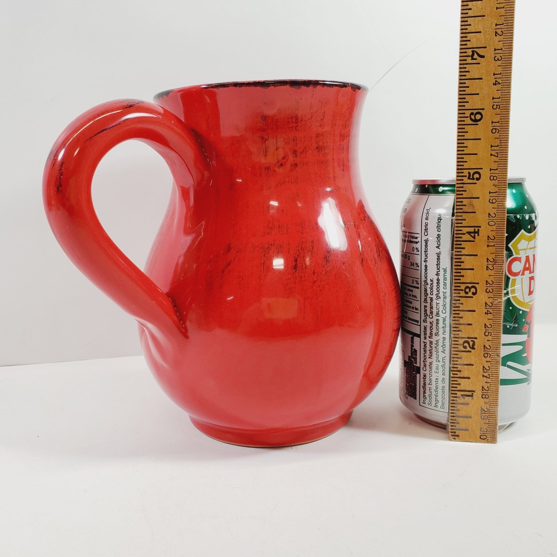 Red Pottery Pitcher with Black Made in Italy Vintage - Unique Collectibles