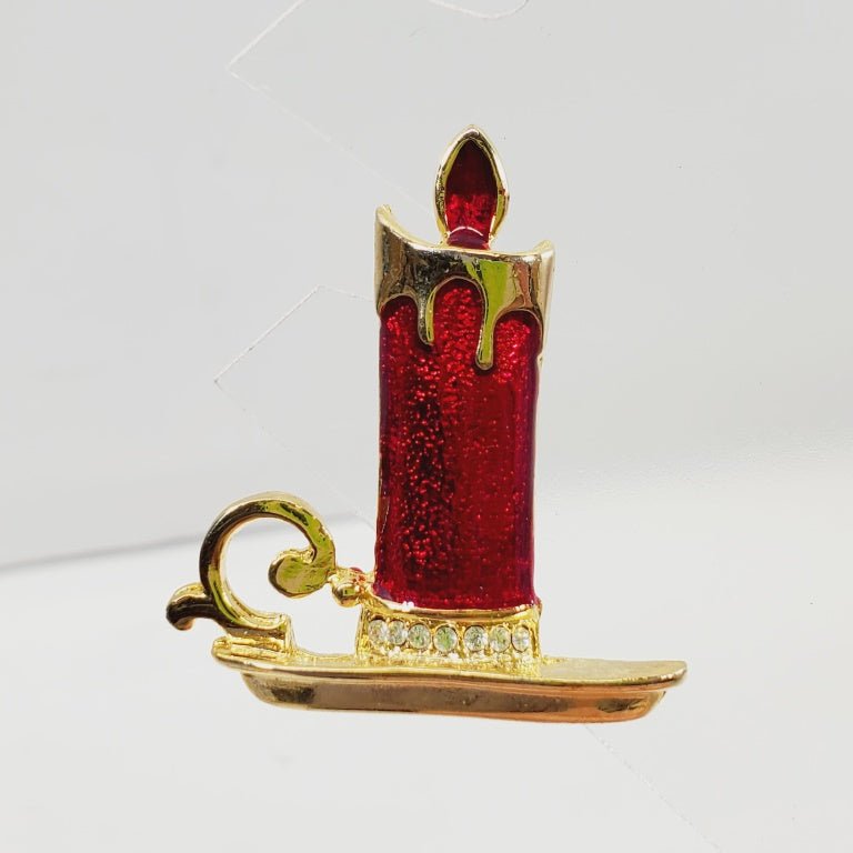 Vintage Enamel Candle Brooch - Unique Collectibles