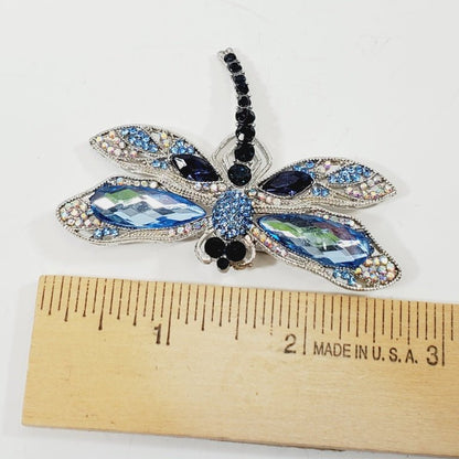 Blue Crystal Dragonfly Brooch - Unique Collectibles