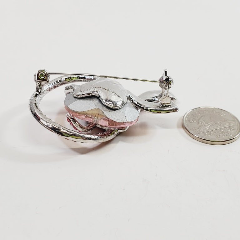 Heart With Ribbon Crystal Pink Brooch - Unique Collectibles