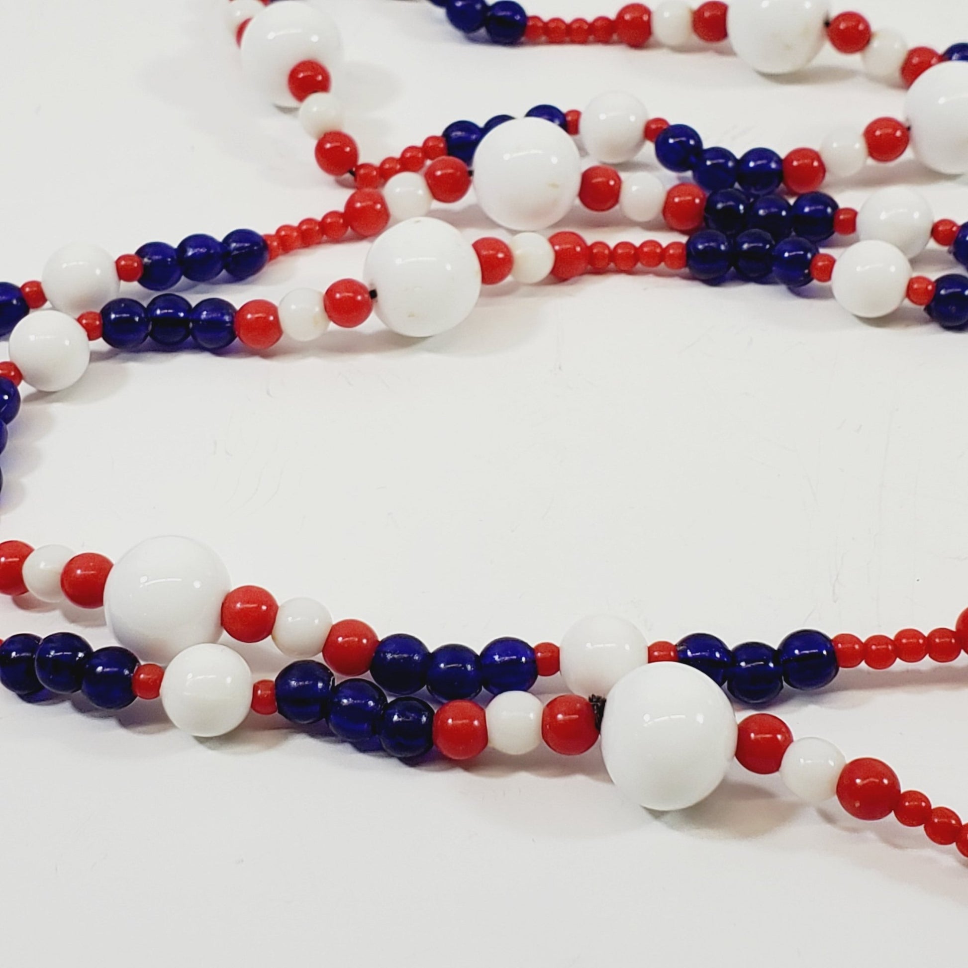 Vintage Red White & Blue 52" Glass Bead Necklace - Unique Collectibles
