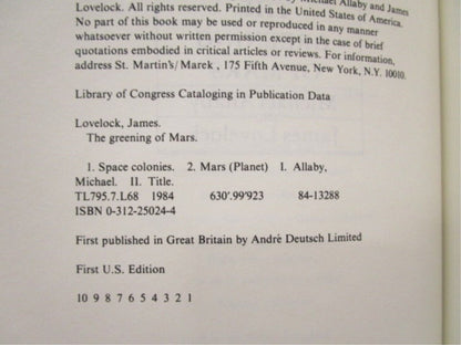 The Greening of Mars written by James Lovelock & Michael Allaby - Unique Collectibles