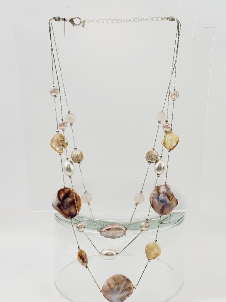 Vintage Triple Strand Necklace 21" Stamped NY - Unique Collectibles