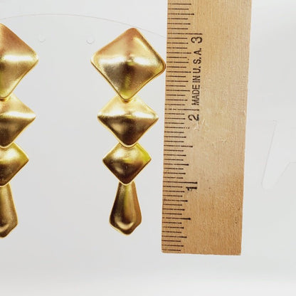 Vintage Brushed Gold Tone Pierced Earrings - Unique Collectibles