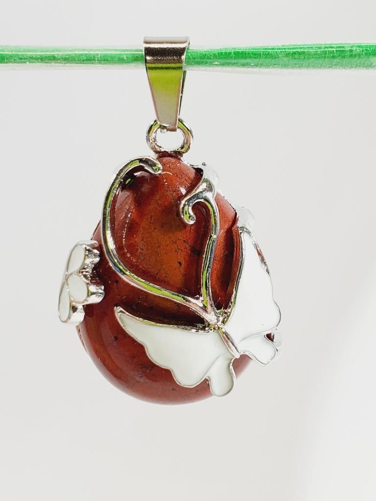 Enamel Butterfly over Red Jasper Pendant - Unique Collectibles