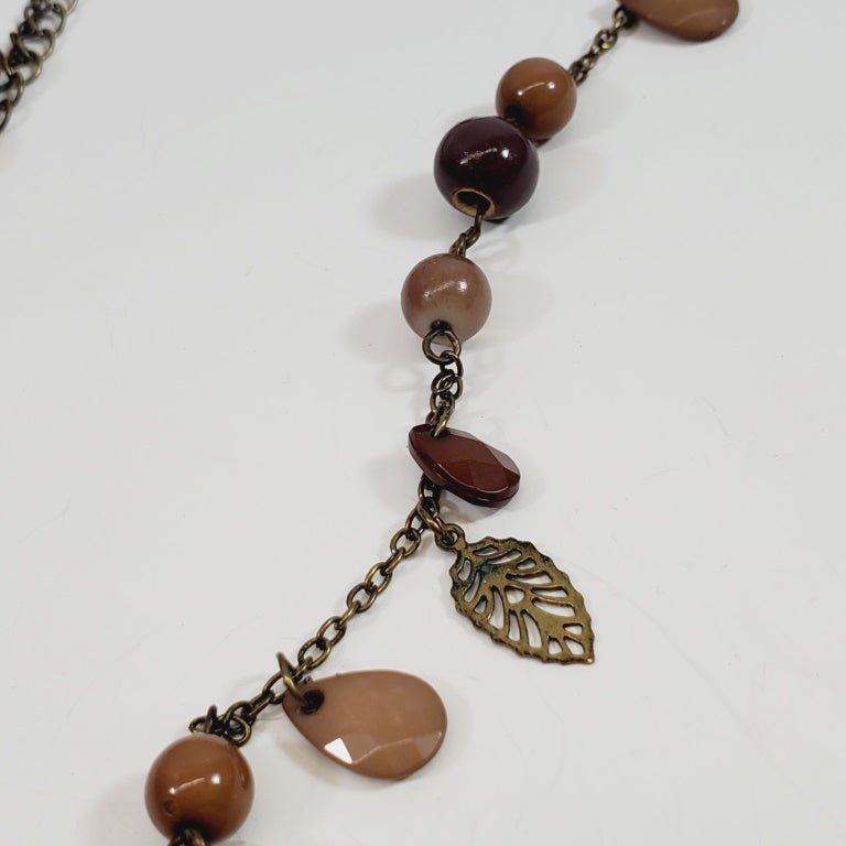 Vintage Sweater Beaded & Leaf Shaped Necklace 42" - Unique Collectibles