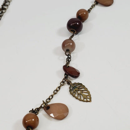 Vintage Sweater Beaded & Leaf Shaped Necklace 42" - Unique Collectibles