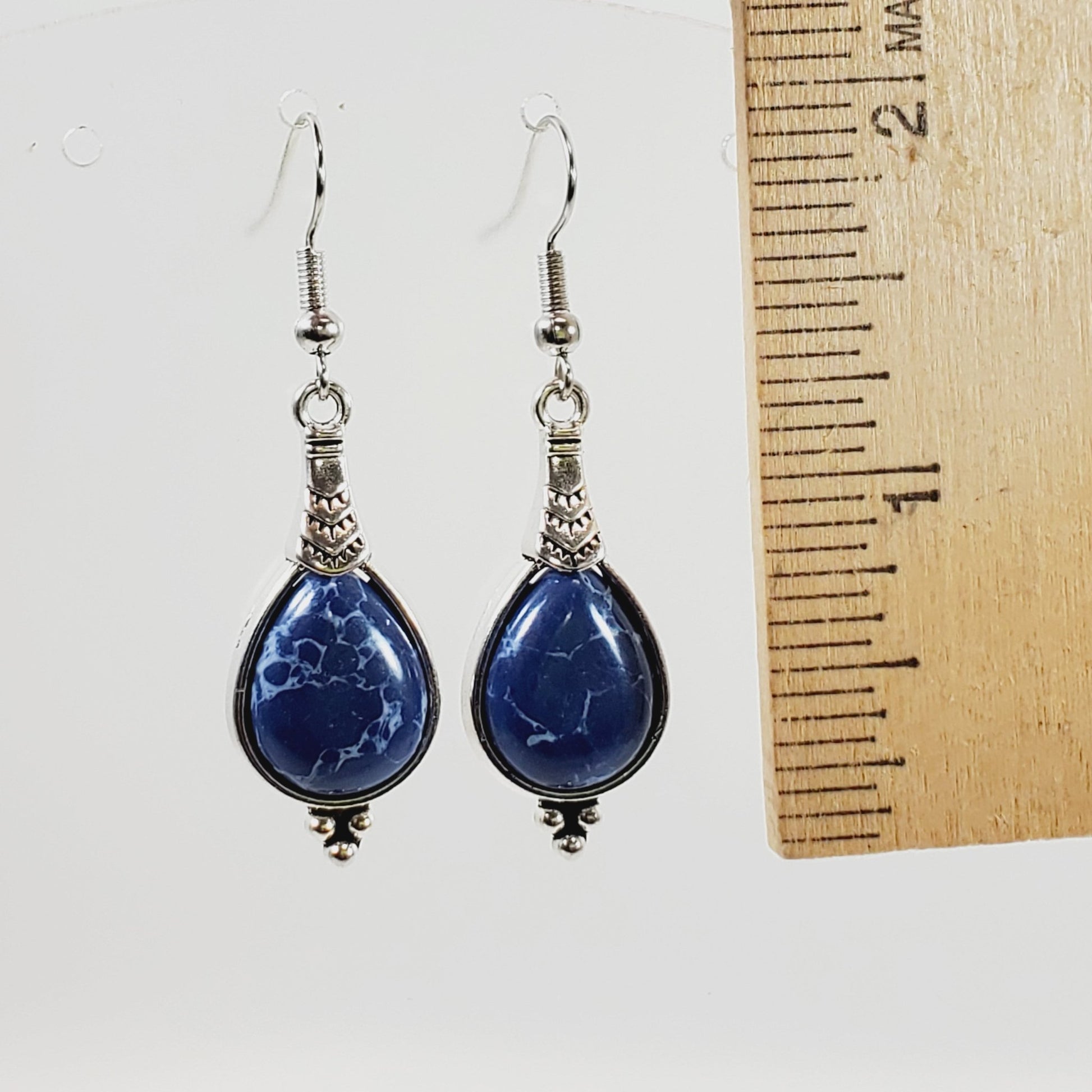 Blue Agate Teardrop Shaped Earrings - Unique Collectibles