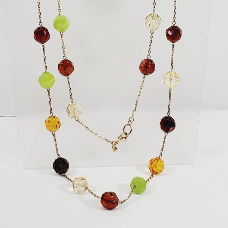 Vintage Crystal Multi Coloured Beaded & Chain Necklace 36" - Unique Collectibles