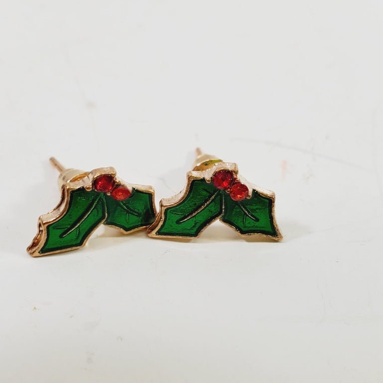 Crystal Christmas Holly Earrings - Unique Collectibles