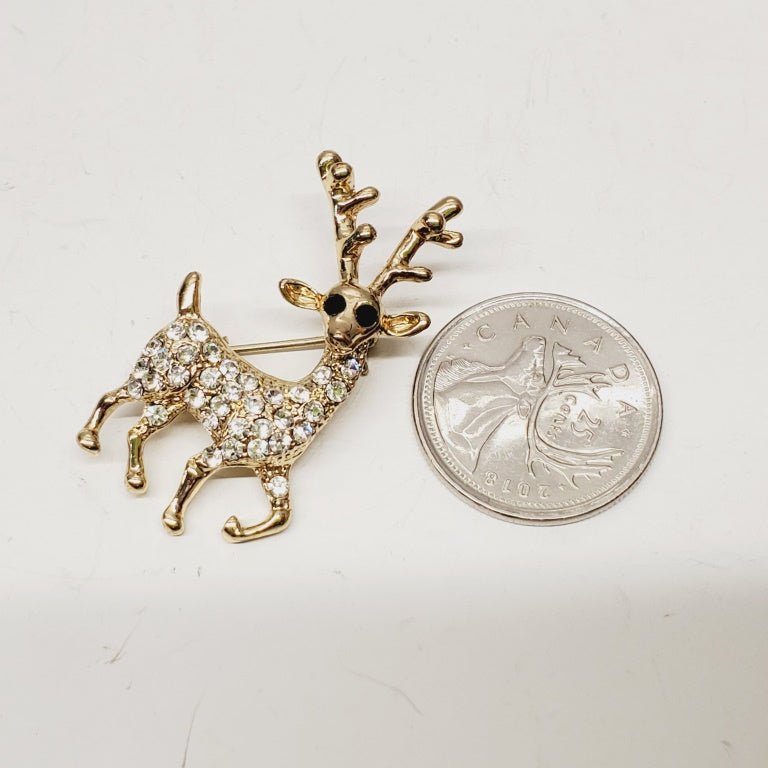 Crystal Christmas Reindeer Brooch - Unique Collectibles