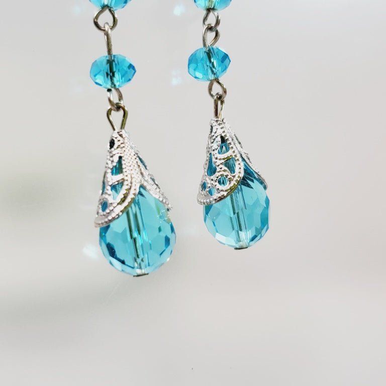 Blue Beaded Long Dangly Earrings - Unique Collectibles