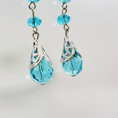 Blue Beaded Long Dangly Earrings - Unique Collectibles