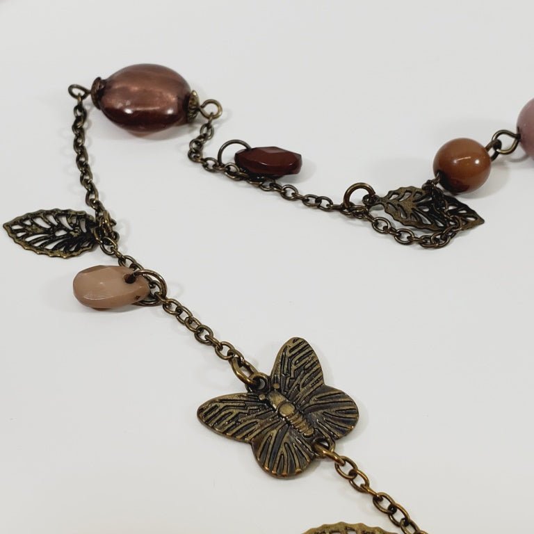 Vintage Sweater Beaded & Leaf Shaped Necklace 42" - Unique Collectibles