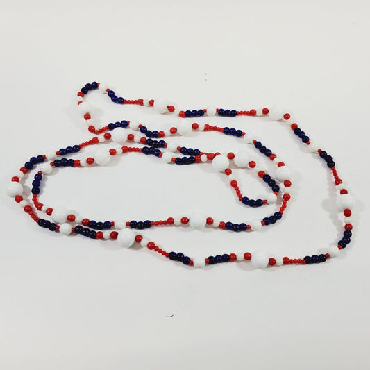Vintage Red White & Blue 52" Glass Bead Necklace - Unique Collectibles